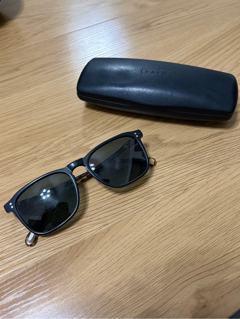 RAEN Wiley 54-19 Black Frame with Tortoise Temples and Green Lenses Sunglasses